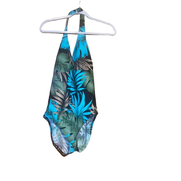 New Speedo one piece halter palm Hawaiian leaf print  swimsuit plus size 16 - Picture 1 of 5